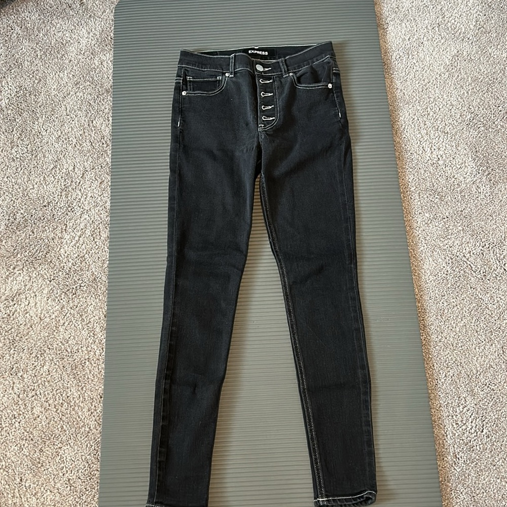 Express Legging High Rise Dark Wash Skinny Jeans Womens Sz 6 Button Fly - Picture 2 of 4